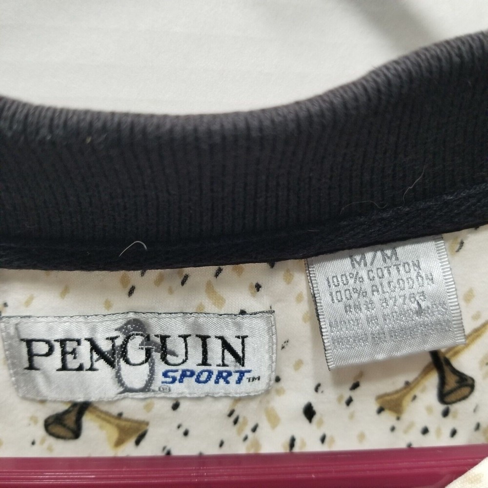 Penguin Sport Men's Polo Shirt Size M Ivory With Golf Tees Print Short Sleeve - Picture 3 of 9